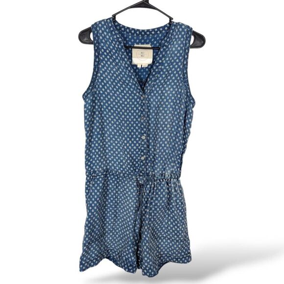 Anthropologie Hei Hei Romper Womens S Dottie Chambray V-Neck Linen cottagecore‎ - Picture 1 of 6